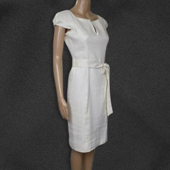 MILLY OF NEW YORK White Linen Old Money Quiet Luxury Shift Dress Self Tie Belt 4 - Picture 3 of 16